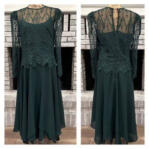 NWT Cachet Forest Green Lace Overlay Midi Dress Size 14 Wedding Holiday Formal